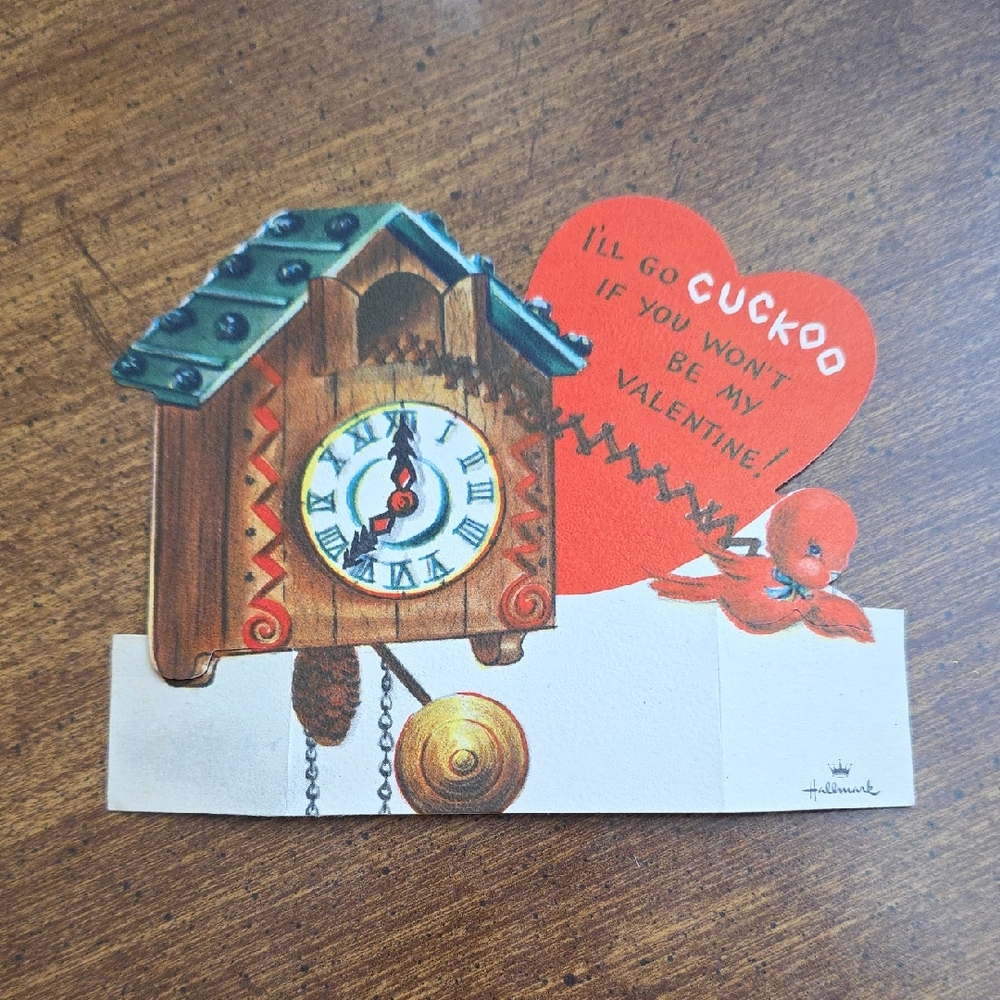 Vintage Hallmark Red and Brown Cuckoo Clock Wall Decor Card